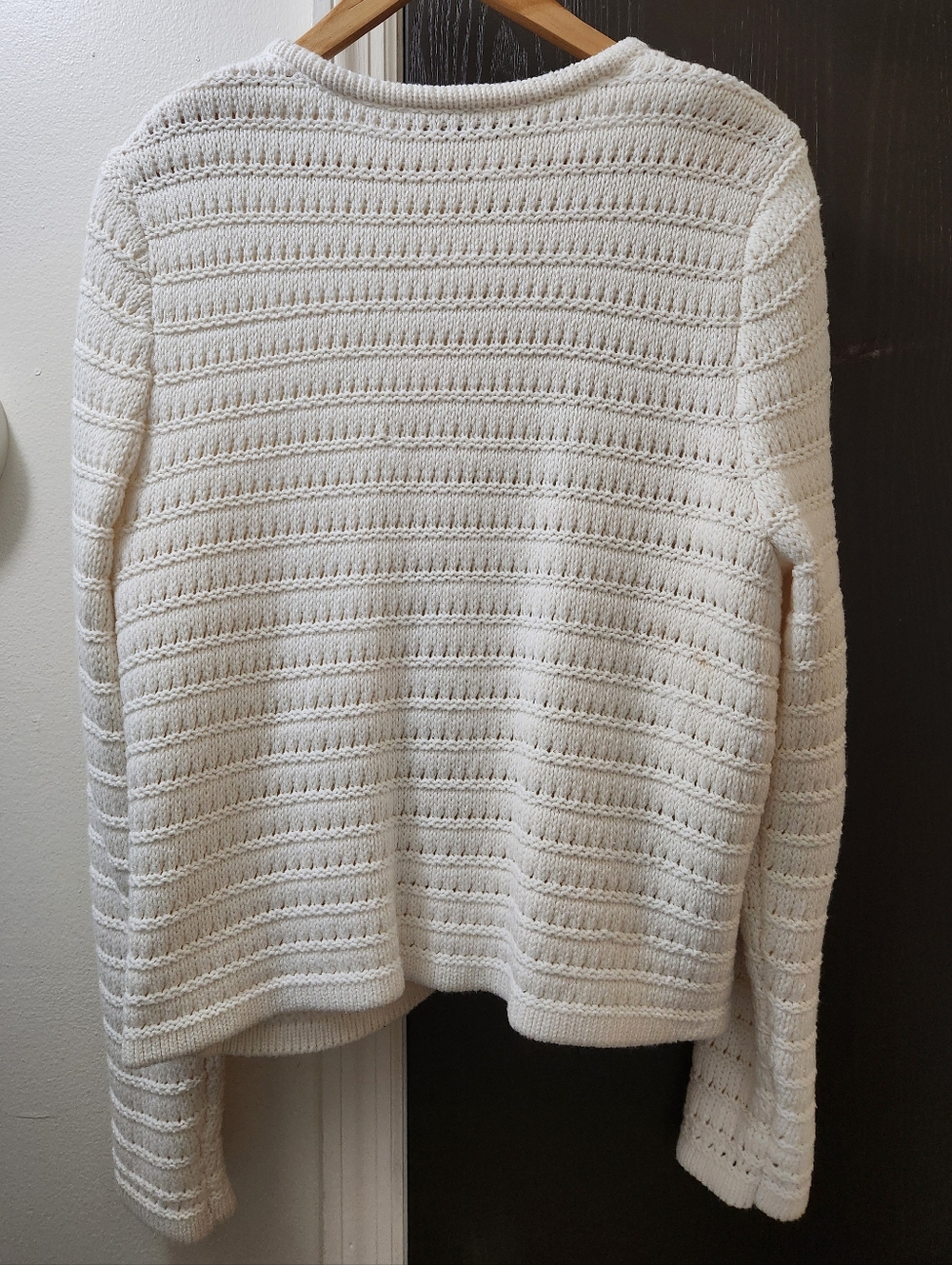 LOFT Cream Knit Button-Front Cardigan with Patch Pockets - Picture 3 of 5